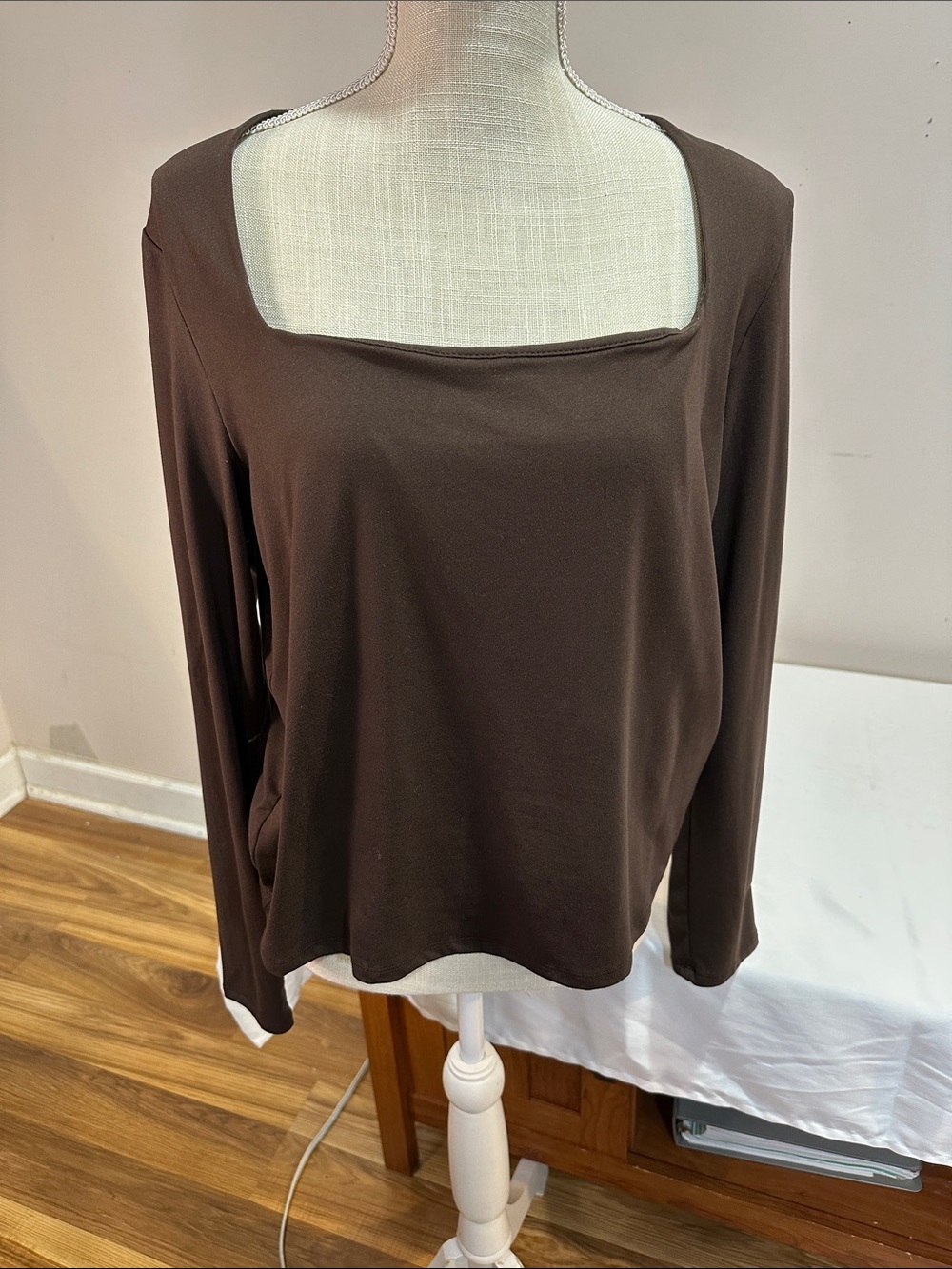 H&M Brown Square Neck Long Sleeve Tee